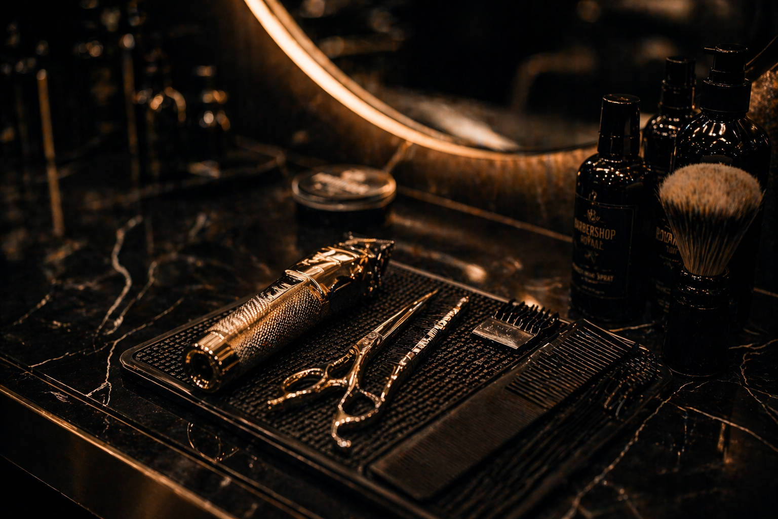 Close-up van tools en precisiewerk in een premium barbershop