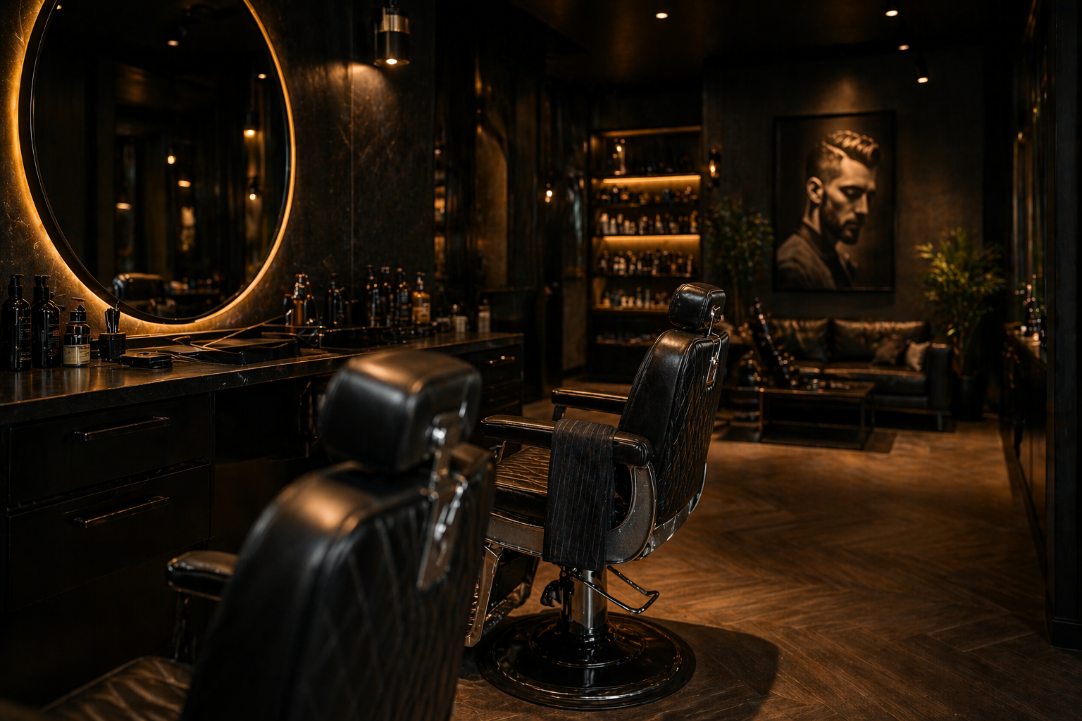 Sfeervol interieur van een luxe barbershop